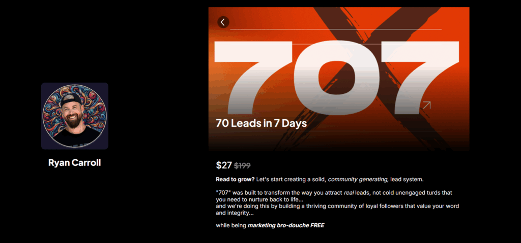 Ryan Carroll – 70 Leads in 7 days Ryan Carroll – 70 Leads in 7 Days | Free Download & Lead Generation Training Get Ryan Carroll – 70 Leads in 7 Days. Learn how to generate 70 qualified leads in one week with Ryan Carroll’s proven system. Download now for instant access